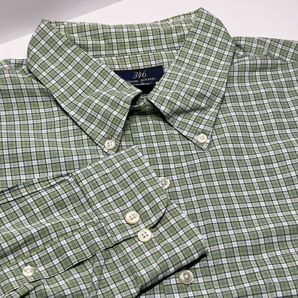 Brooks Brothers Shirt Men XL Green White Plaid Long Sleeve Button Up 346 Preppy